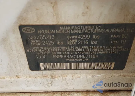 2013 Hyundai Sonata Gls из США, поврежденный, VIN 5NPEB4AC1DH671184